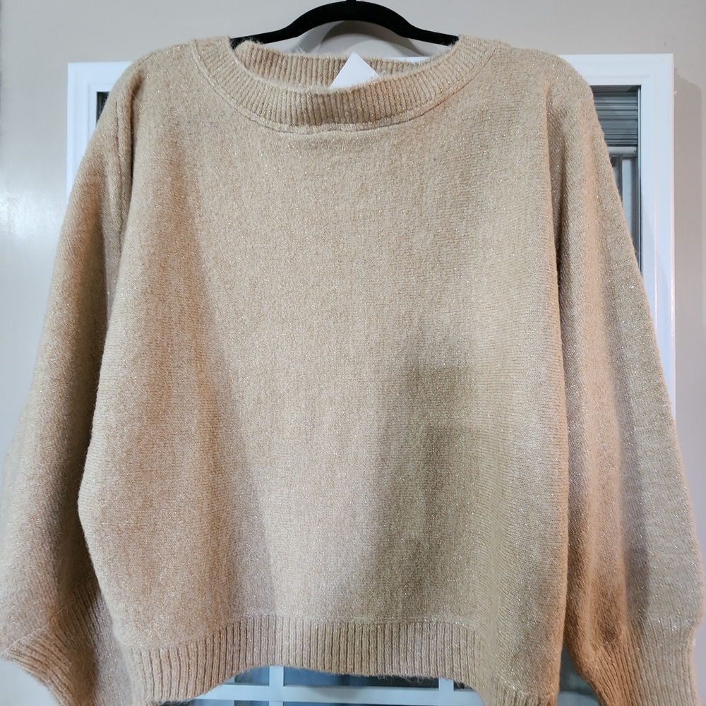 MOD On Trend Women's Shimmer Crewneck Sweater in Beige - Picture 2 of 6